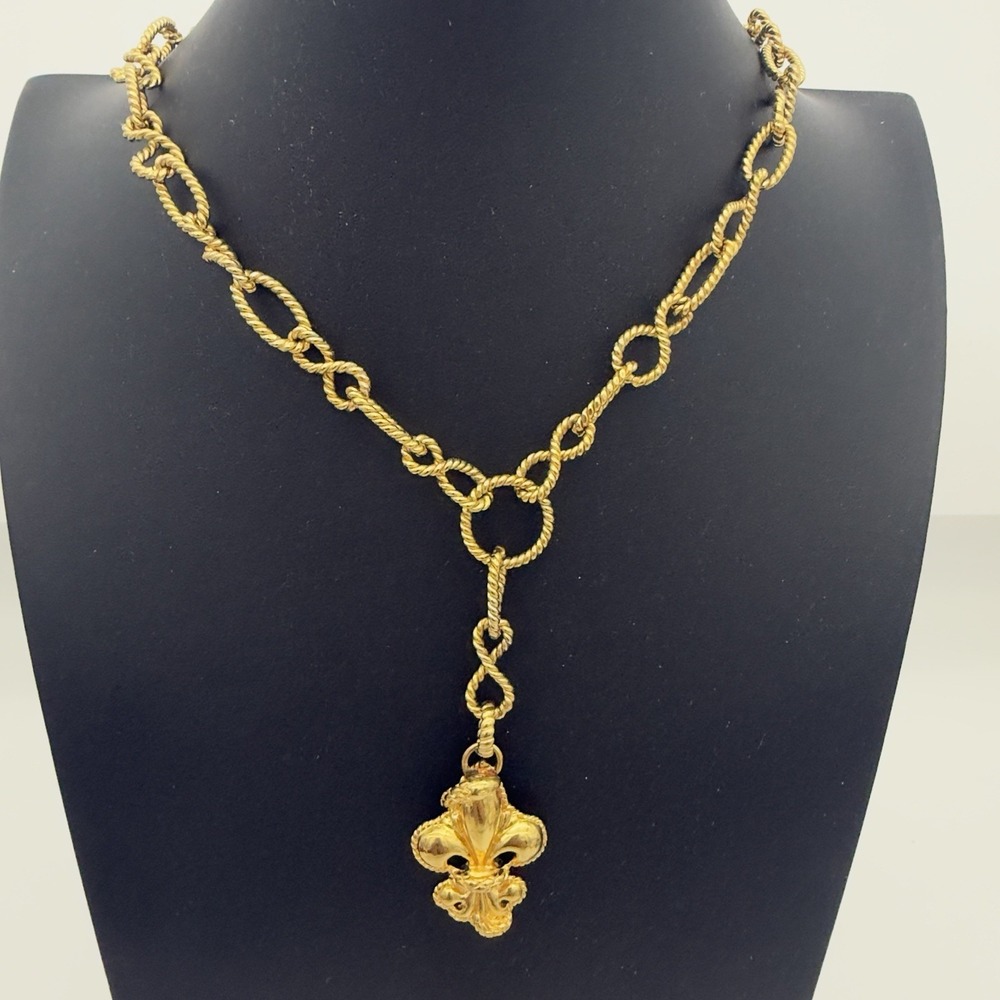Vtg JUST CAVALLI Fleur De Liss Snake Necklace Chunky Gold Tone Sepant Y Drop